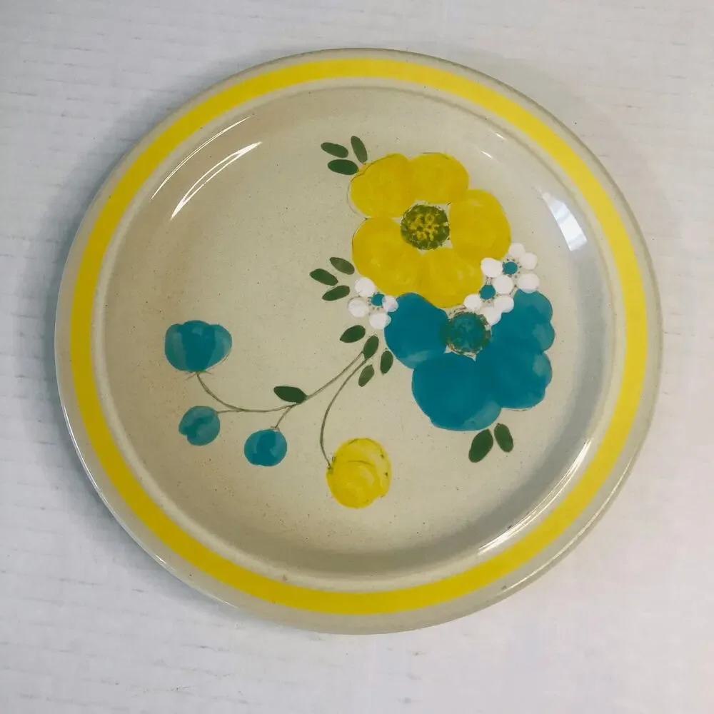 retro‎ kitchen yellow blue flower plates small 202 happy hand painted 7.25 in